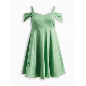 Disney Torrid Collab - Tinkerbell Embroidered Off Shoulder Dress  1X/14-16